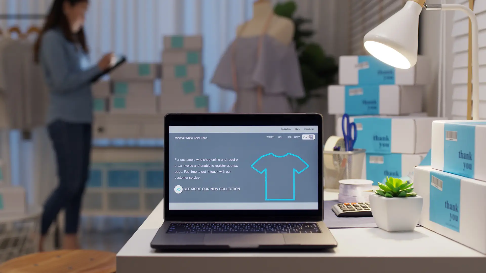 An online store in Serbia, a laptop with a WooCommerce site and orders ready to ship